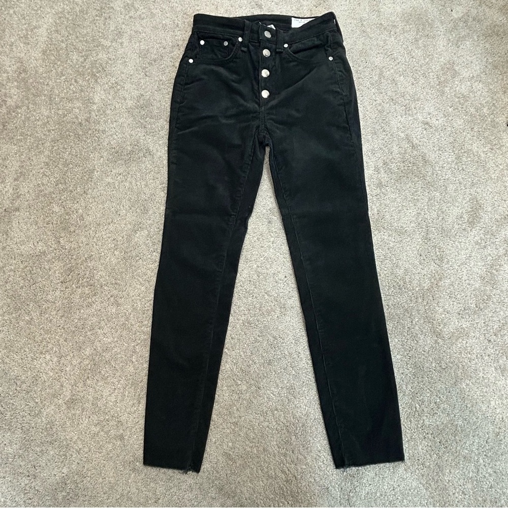 Rag&bone black corduroy button fly high-rise ankle skinny raw unfinished hem 25